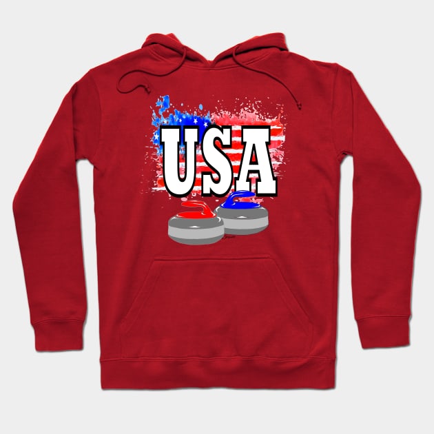 CURLING Red White Blue USA Flag Hoodie by ScottyGaaDo